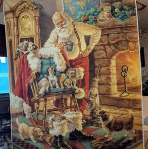 Vintage Santa Claus Tapestry with Cats and Dogs